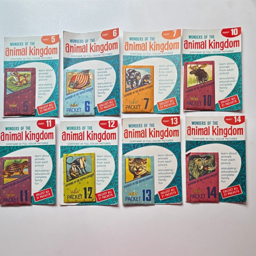 8 NOS Sealed Packs Wonders of the Animal Kingdom, 20 animal pics each pack